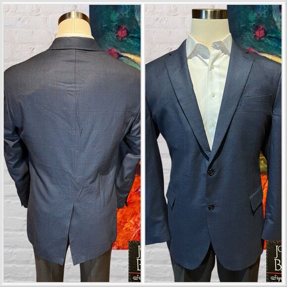Jos A Bank Signature Collection Blazer 44L Blue Plaid Wool Sport Coat Jacket - Picture 6 of 12